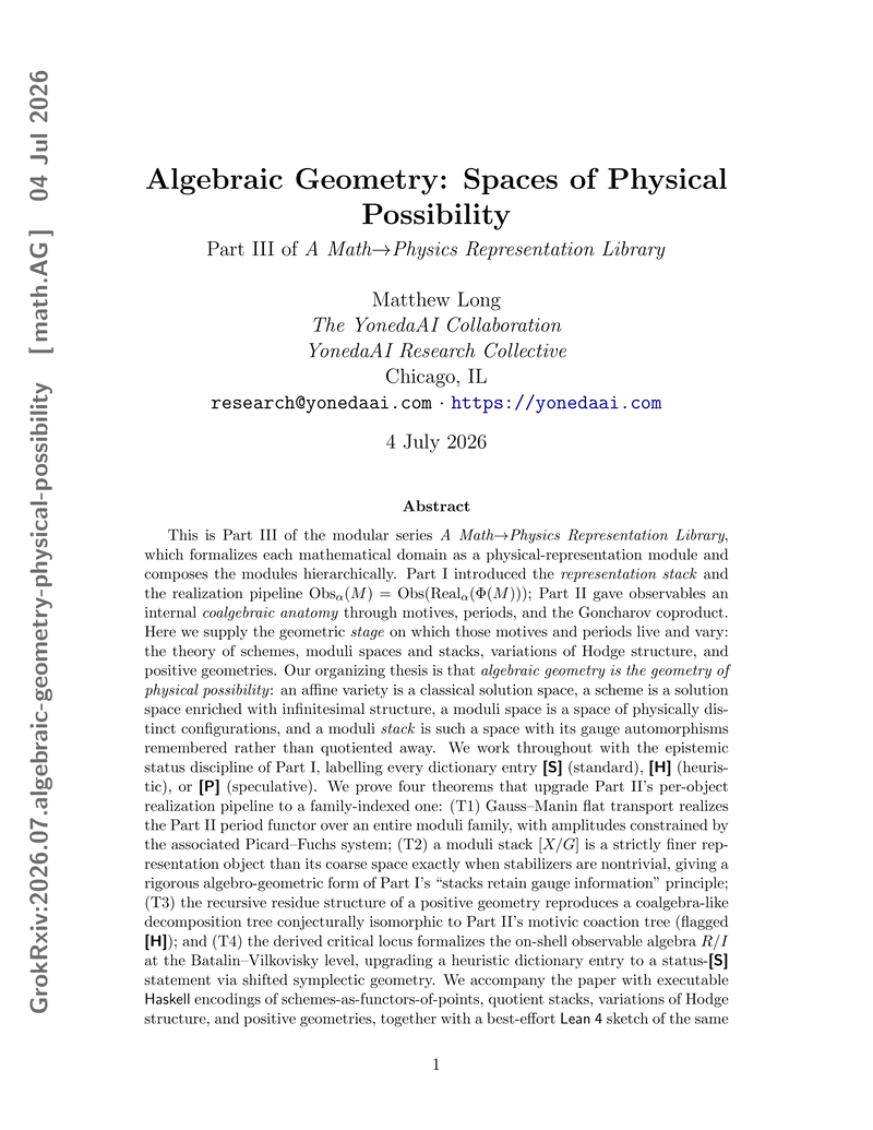 Cover illustration for Algebraic Geometry: Spaces of Physical Possibility