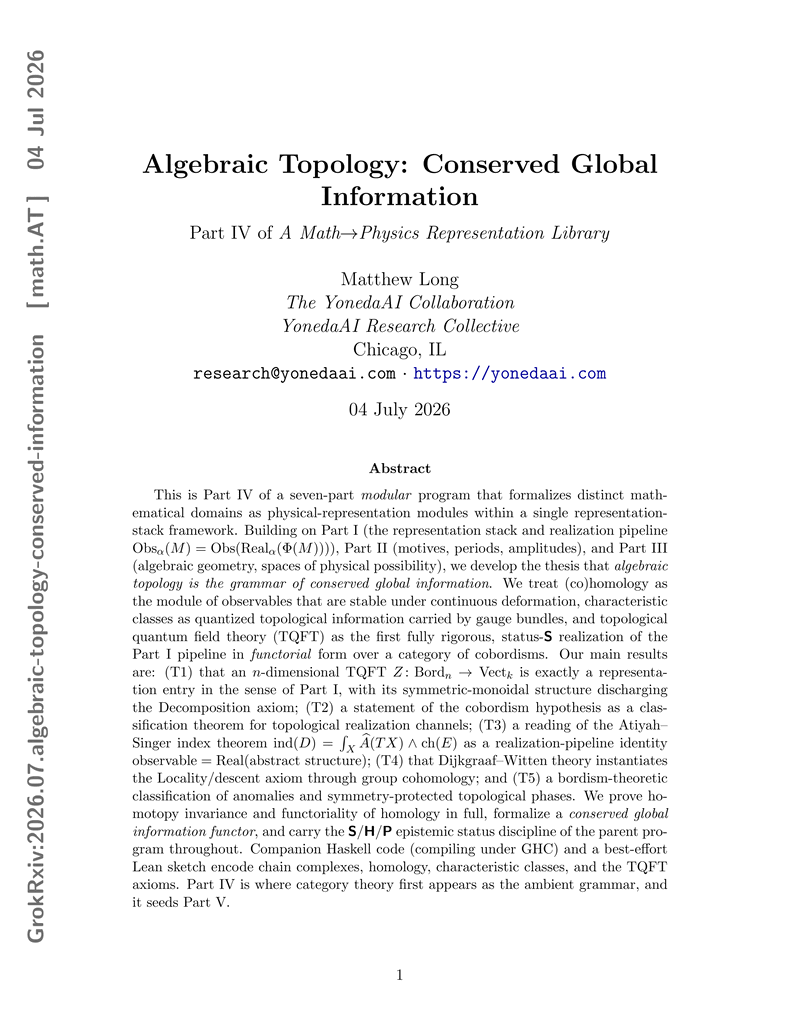 Cover illustration for Algebraic Topology: Conserved Global Information