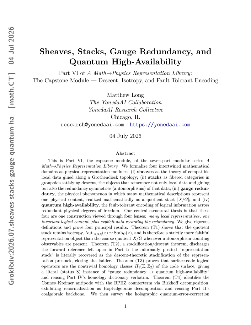 Cover illustration for Sheaves, Stacks, Gauge Redundancy, and Quantum High-Availability